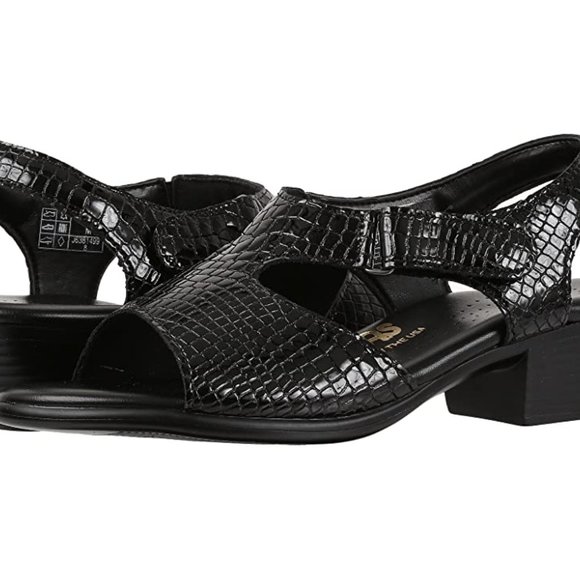NEW! SAS Suntimer Black Croc Embossed Leather Tripad Sandals Sz 9.5-N - Picture 5 of 12